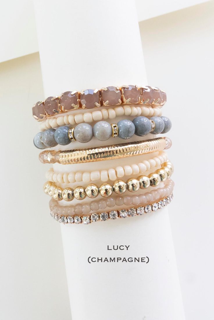 The Lucy Crystal and Stone Bracelet Stacks offer a harmonious blend of elegance and versatility. This set features a collection of stackable beaded bracelets, combining crystals and natural stones to create a captivating aesthetic. The crystals add a touch of sparkle and glamour, while the stones bring a grounding and earthy element to the stack. Designed for layering, these bracelets allow you to create your own unique combinations, whether you prefer a delicate and minimalistic look or a bold Bracelets Layered, Crystal Jewelry Diy, Knotted Bracelets, Bracelets Dainty, Bracelets Stacked, Stackable Beaded Bracelets, Captivating Aesthetic, Bracelets Simple, Bracelets Macrame