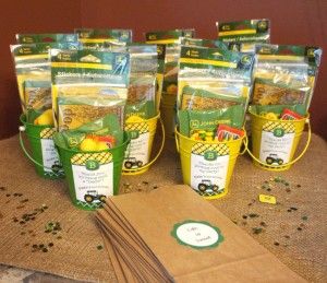 several bags of food sitting on top of a table