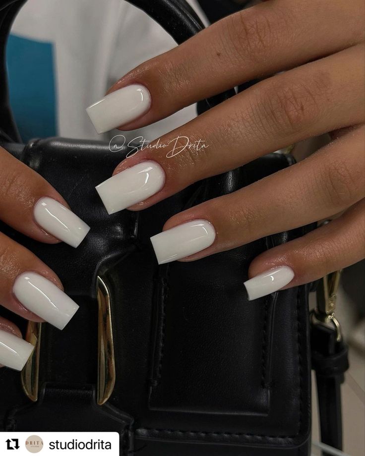 Plain Cute Nails, Plain Acrylics, White Nails Square, White Acrylic Nails, Basic Nails, Classy Acrylic Nails, Nail Style, Nails Only, Pink Acrylic Nails