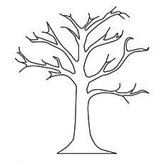 a tree with no leaves on it is outlined in black and white, as well as the