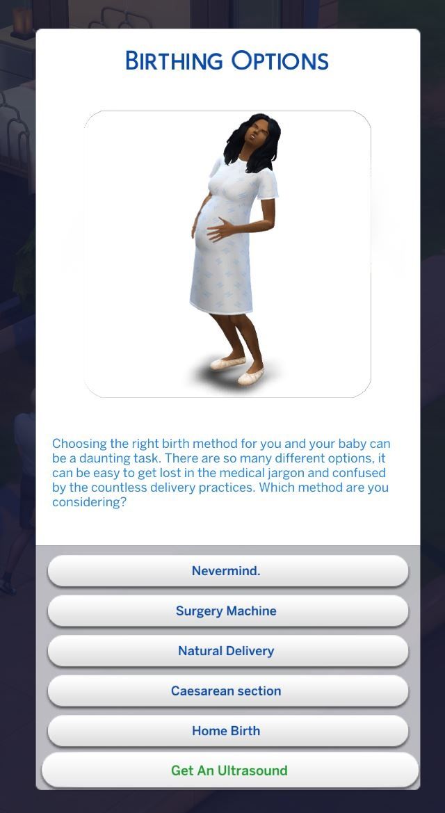 the birthing options page on an iphone app for pregnant women, with text that reads birth