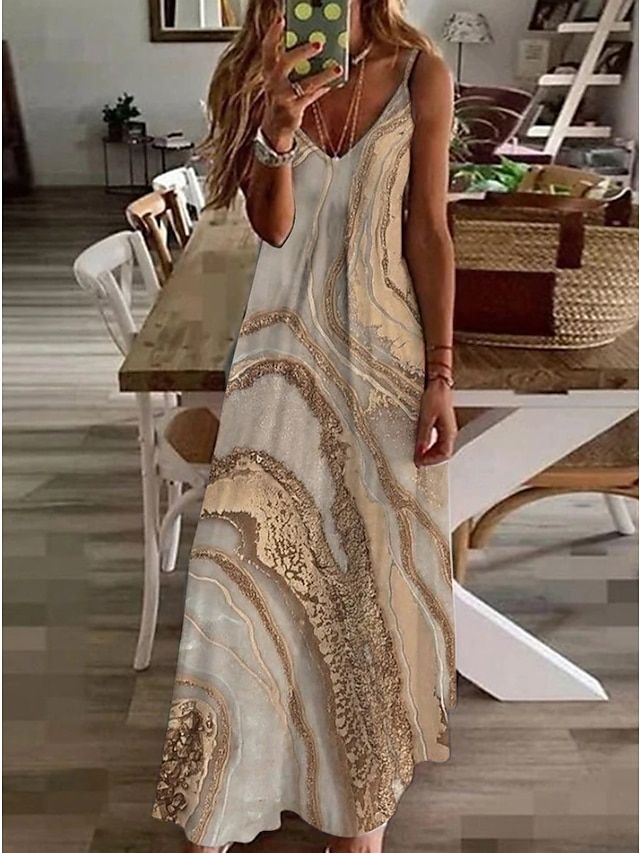 Women's Casual Dress Long Dress Maxi Dress Khaki Sleeveless Print Print Spring Summer V Neck Casual Weekend 2023 S M L XL XXL 3XL 2023 - US $23.99 Women's A Line Dresses, Cheap Dresses Casual, Cold Shoulder Maxi Dress, Palau, Suspender Dress, Khaki Dress, Samoa, Dress Maxi, Sierra Leone