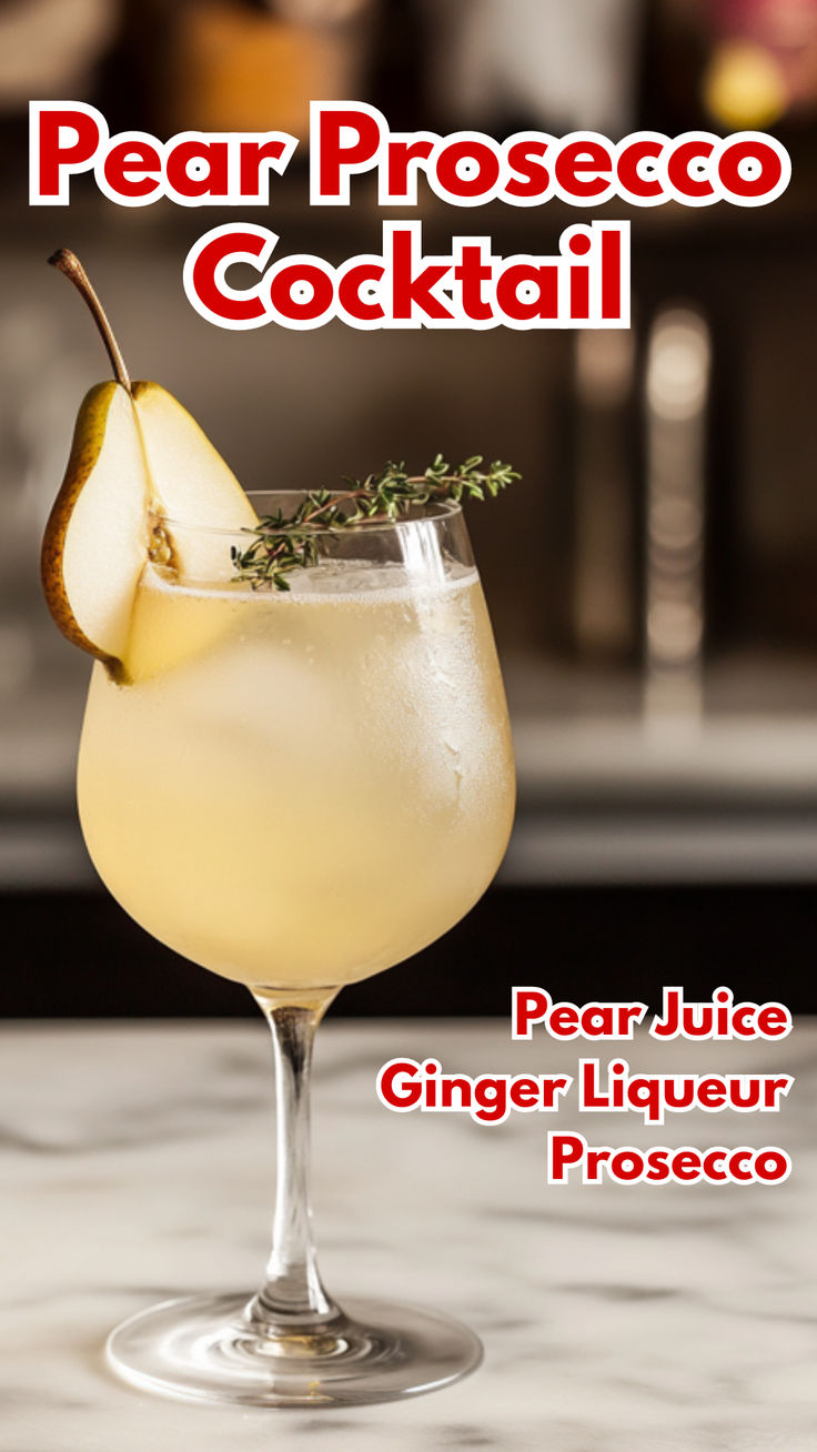 Pear Prosecco Cocktail Cocktails With Italian Food, French Drinks Cocktails, Fall Cocktails With Prosecco, Cocktail Recipes Prosecco, Cocktail Garnish Ideas Creative, Pear Cocktail Recipes, Winter Cocktail Ideas, Cloud Cocktail, Weird Drinks