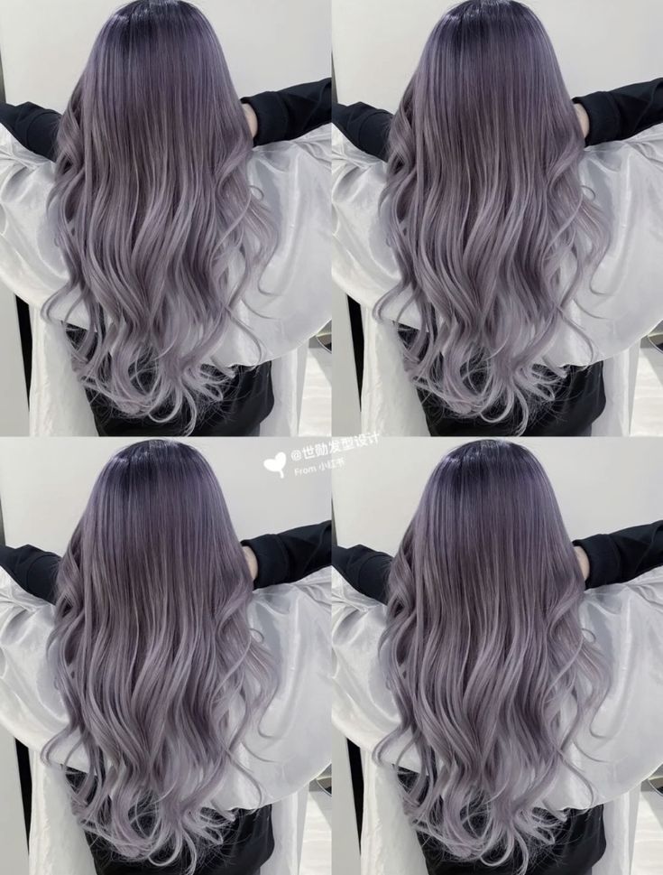 Silver Purple Peekaboo Hair, Purplish Grey Hair, Ashy Lavender Hair, Hair Color With Skin Tone, Ash Purple Balayage, Greyish Purple Hair, Purple Silver Hair, Lavender Ombre Hair, Purple Gray Hair