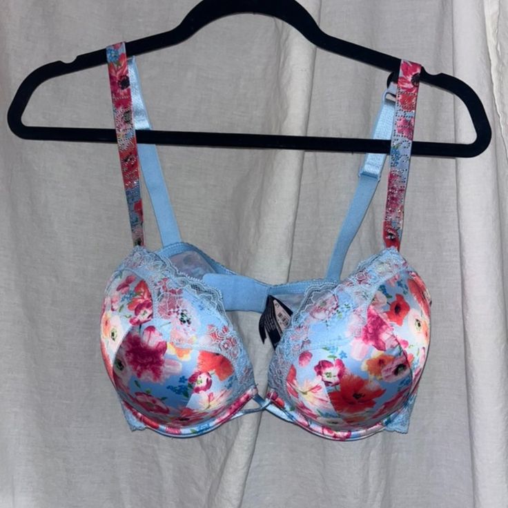 Very Sexy Push Up Bra. Adds 2 Cup Sizes. Nwt Underwire Bra Partially Lined For Spring, Partially Lined Underwire Bra For Spring, Summer Push-up Bra In Blue, Spring Underwire Partially Lined Bra, Spring Floral Print Multicolor Bra, Victoria's Secret Pink Floral Print Bra, Victoria's Secret Bra With Built-in Support For Spring, Summer Padded Bra By Victoria's Secret, Victoria's Secret Padded Bra For Spring