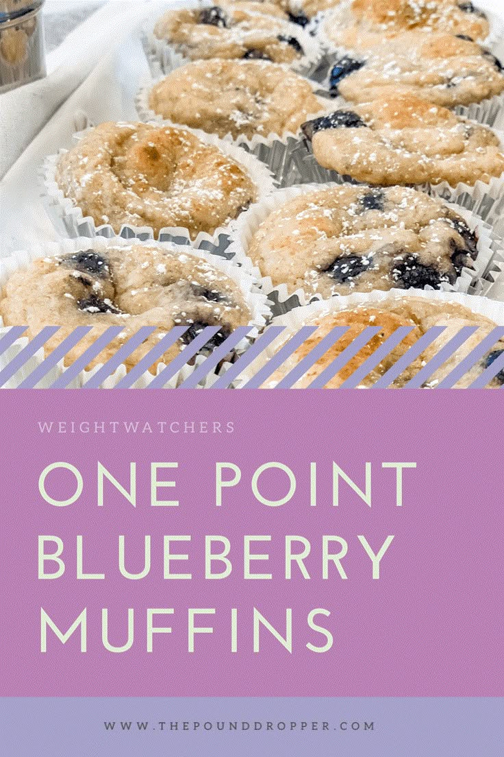 blueberry muffins with powdered sugar on top and the words, one point blueberry muffins