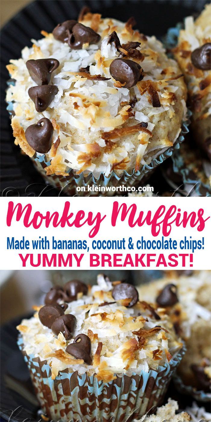 an image of monkey muffins made with bananas, coconut and chocolate chips