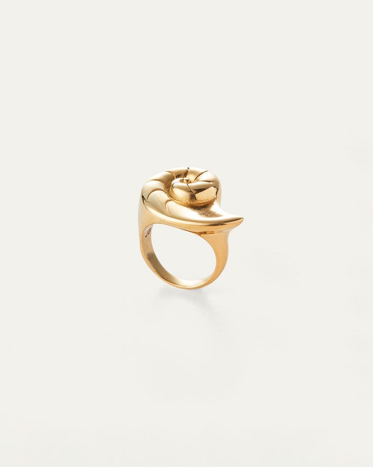 A statement-making ring that will turn heads, the water-durable Dylan Ring captures the beauty and curves of a nautilus in a major way. Finished in high-polish gold. gold ion-plated steel finish: high polish 14k Gold Ear Cuff, Animal Ring, Heel Accessories, Jenny Bird, Gold Ear Cuff, Bar Studs, Puffy Heart, Anklet Bracelet, Nautilus