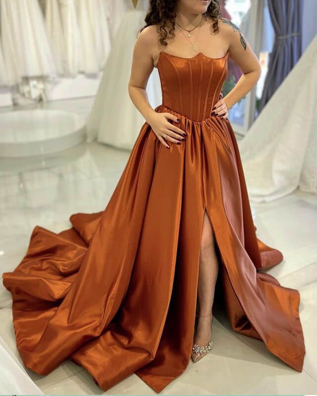 Burnt Orange Prom Dresses Aramex Delivery, Simple Satin, Corset Gown, Autumn Weddings, Dresses For Special Occasions, Bridesmaid Dress Styles, Strapless Corset, Bridal Party Dresses, Satin Bridesmaid Dresses