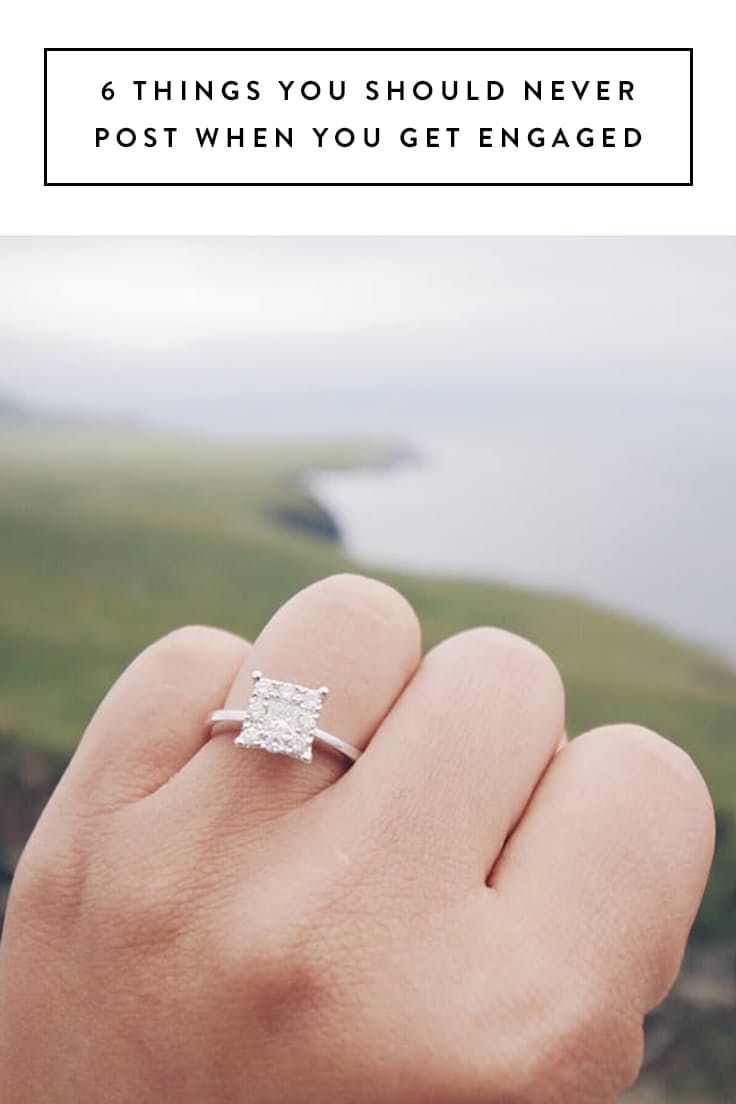 a person's hand holding an engagement ring with the words 6 things you should never post when you get engaged