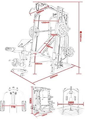 an image of a gym equipment set with measurements and measurements for the machine on display