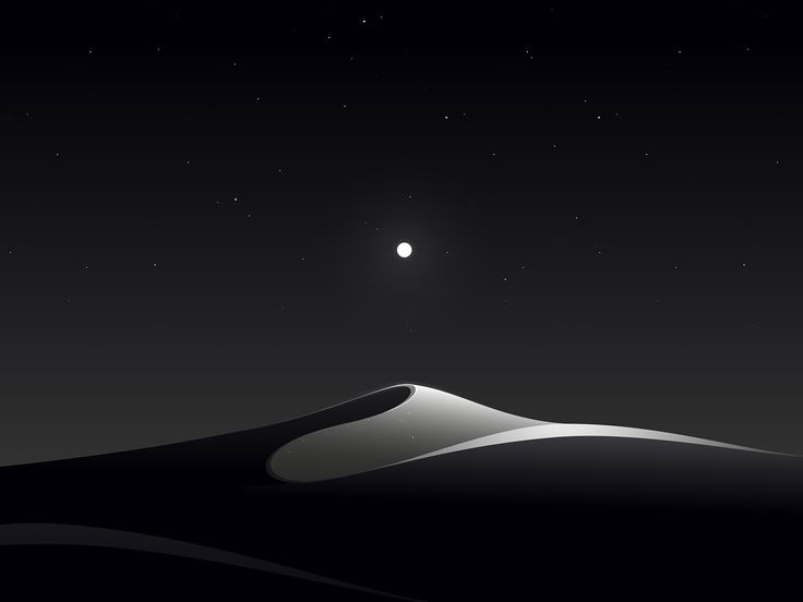 the moon is shining in the night sky over a desert landscape with sand dunes and stars