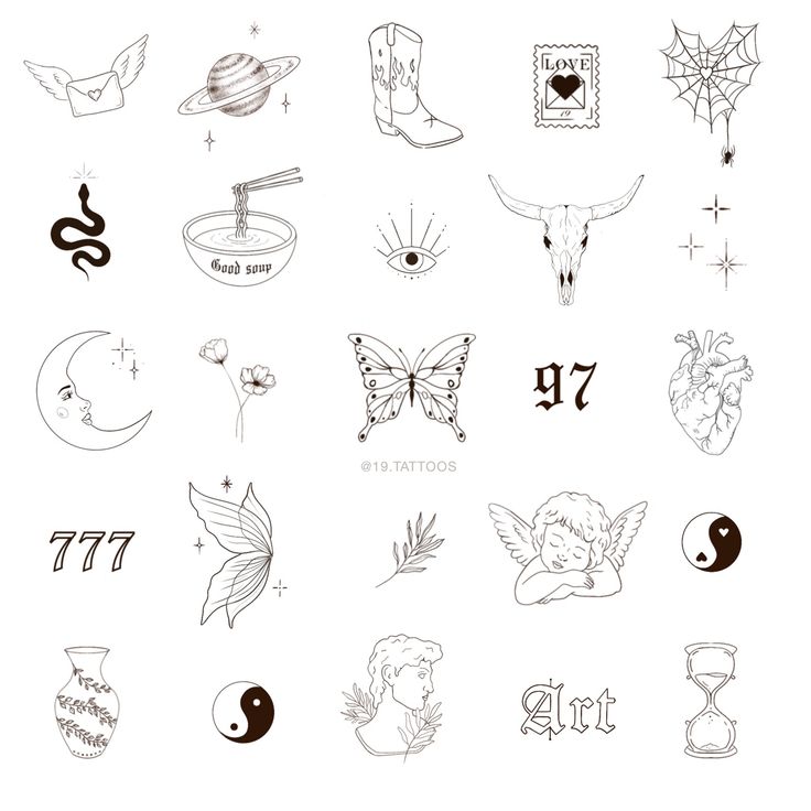 Tattoo ideas: fairy wings, long horn skull, sparkle tattoo, cowboy boot tattoo, yin yang, moon tattoo Sticker Tattoo Ideas, 2001 Tattoo, Flash Tattoo Ideas, Mini Tattoo Ideas, Tattoo Font Styles, Fineline Tattoos, Celestial Tattoo, Small Girly Tattoos, Bff Tattoos