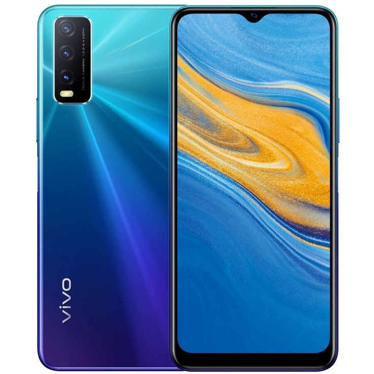 the front and back view of an oppo phone with blue, yellow and white swirls