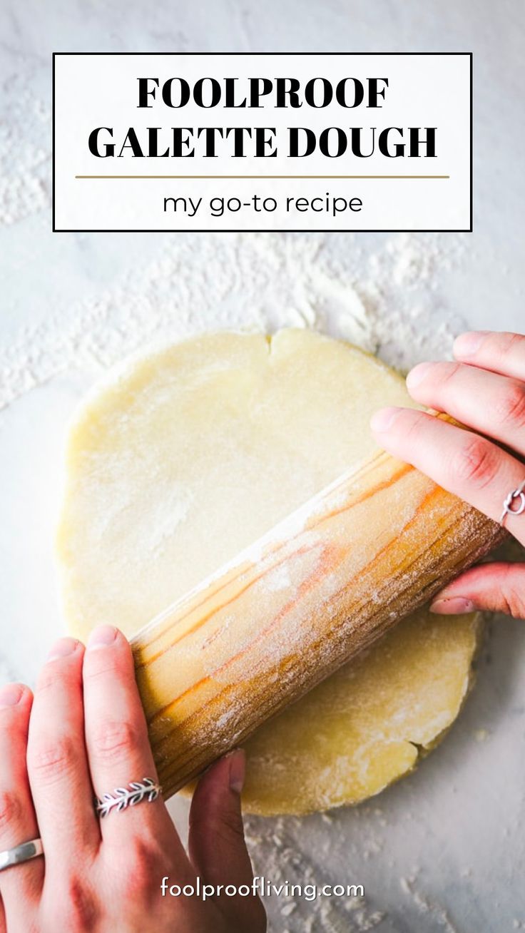 someone is rolling out some food on top of a white plate with the words foolproof gelette dough