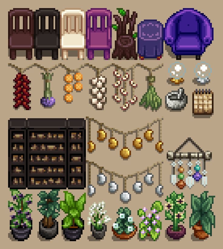 an image of pixel art with plants and objects in it's display area,