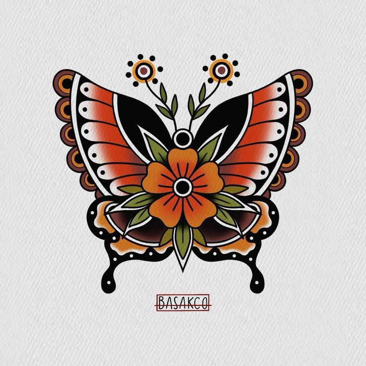 an orange and black butterfly with flowers on it's wings, in the shape of a