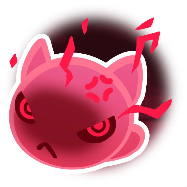 a pink sticker with an angry cat's face on it, surrounded by red confetti