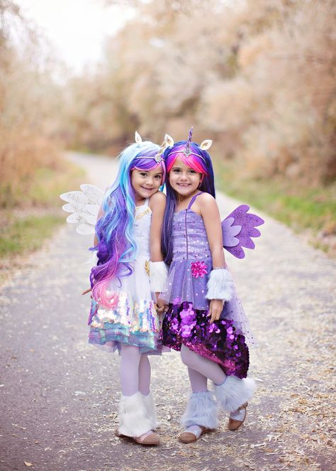 My Little Pony: Princess Celestia and Twilight Sparkle handmade Halloween Costumes Unicorn Costume Kids, Handmade Halloween Costumes, Unicorn Halloween Costume, Halloween Kids Costumes Girls, Princess Halloween, Halloween Costumes Ideas, My Little Pony Costume, Princess Halloween Costume, Book Week Costume