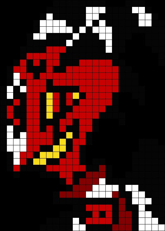 the pixel art is made up of many different colors and shapes, including red and yellow