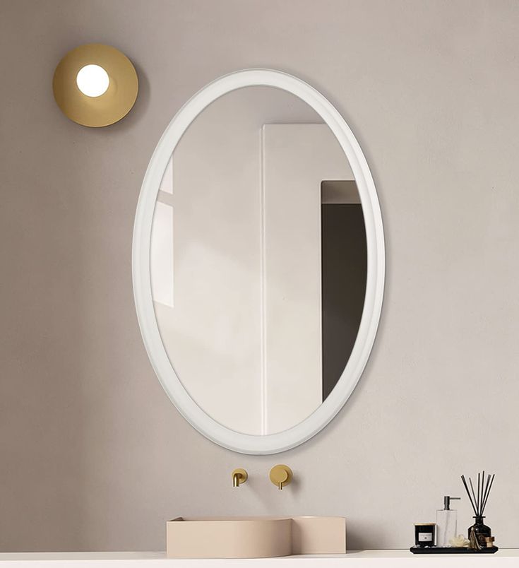 PRICES MAY VARY. 【Clear Reflection & NO Distortion】: Hans&Alice oval bathroom vanity mirror is designed with HD float glass to deliver a clear reflection with no distortion. clear lines, simple modern design. 【Sturdy Mirror with Premium Materials】: Hans&Alice white OVAL mirror with SOLID WOOD frame which is anti-rust, and also the WOOD-framed mirror is with explosion-proof membrane built-in which ensure the mirror being safely and securely for using. explosion-proof, burst-proof 【Secure & Easy H White Bathroom Mirrors, Mirror With White Frame, Vertical Mirror, Oval Shaped Mirror, Oval Mirrors, Large Bathroom Mirrors, Oval Mirror Bathroom, Mirror For Wall, Black Mirror Frame