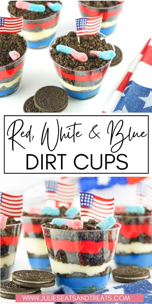 red, white and blue dessert cups with oreo cookies