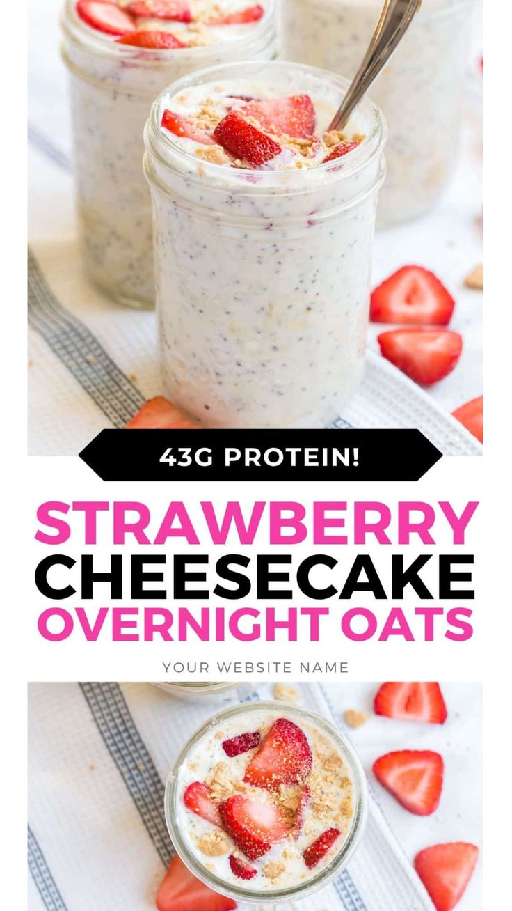 overnight oats Overnight Oats High Protein, Strawberry Cheesecake Overnight Oats, Cheesecake Overnight Oats, Overnight Oats Recipe Easy, Best Overnight Oats Recipe, Oat Recipes, Protein Overnight Oats, Oat Recipes Healthy, Overnight Oats Recipe Healthy