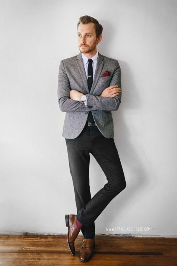 It becomes a little confusing to choose the perfect outfit for the brown shoes as well as black pant. Though these outfits are classic and perfect for men, it is a tough task to wear best complimenting outfit. The imperative black colour of pants is not only meant for the evening. Let’s look at Cool black pants with brown shoes Outfits For Men to wear acceptable options in your attire. Also, here are some Black Jeans Outfit Ideas For Men. Check out- Grey Blazer Black Pants, Grey Jacket Black Pants, Black Pants Brown Shoes, Brown Shoes Outfit, Charcoal Blazer, Formal Pant, Brown Shoes Men, Blazer Outfits Men, Fashion Dark