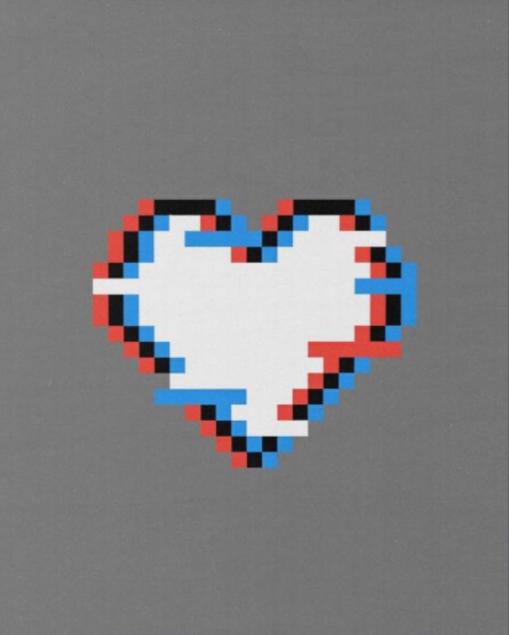 an image of a pixelated heart on a gray background with red, white and blue colors