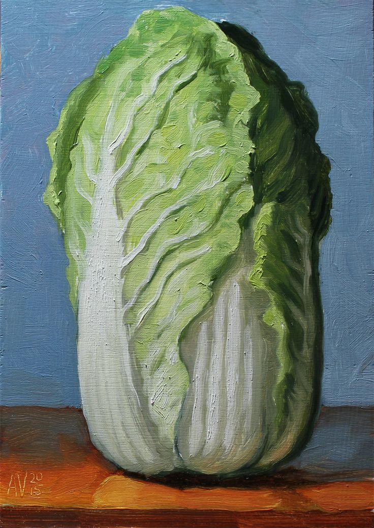 a painting of a head of cabbage on a table