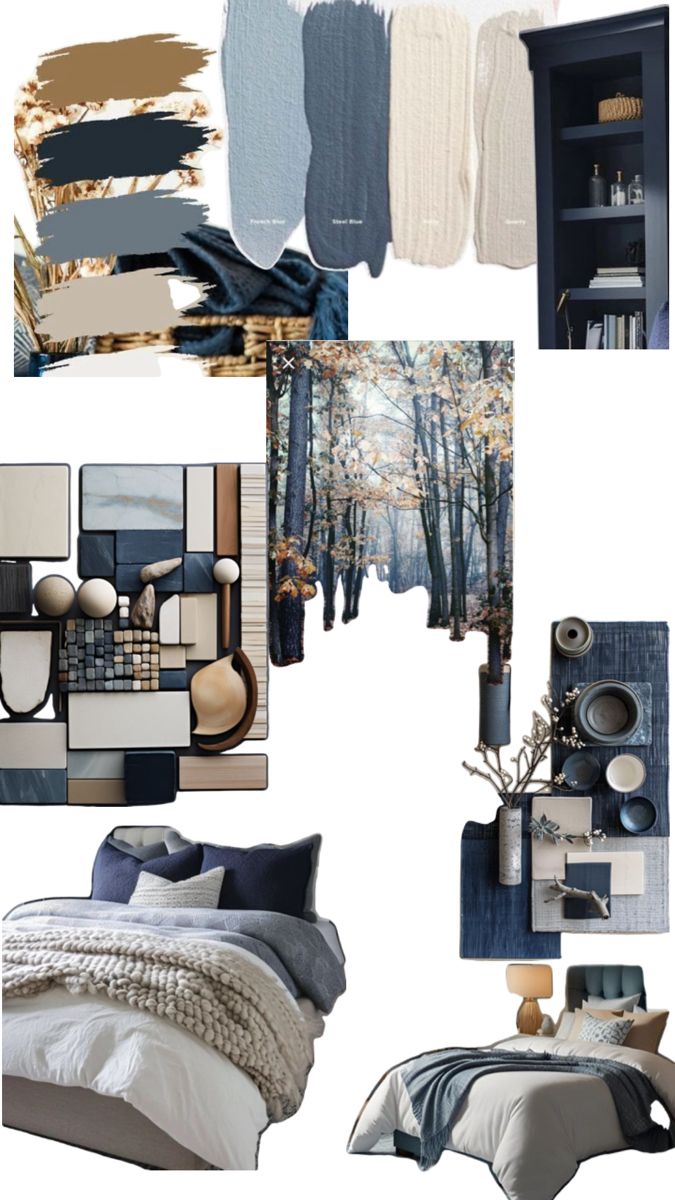 a collage of photos with different colors and textures on them, including the bed