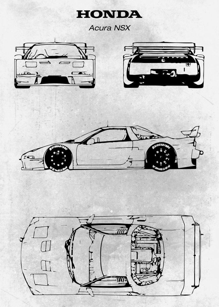 the blueprint drawing shows three different types of cars, one is an acura nsx