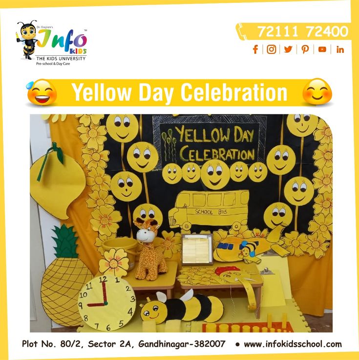 the yellow day celebration has been decorated with many smiley faces and other things to celebrate