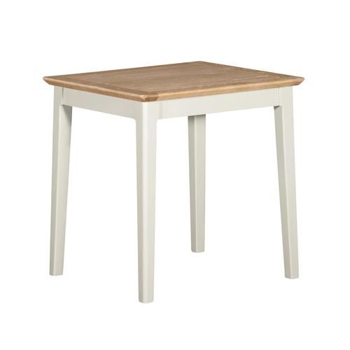 a small white table with a wooden top on an isolated white background for use in the kitchen or living room