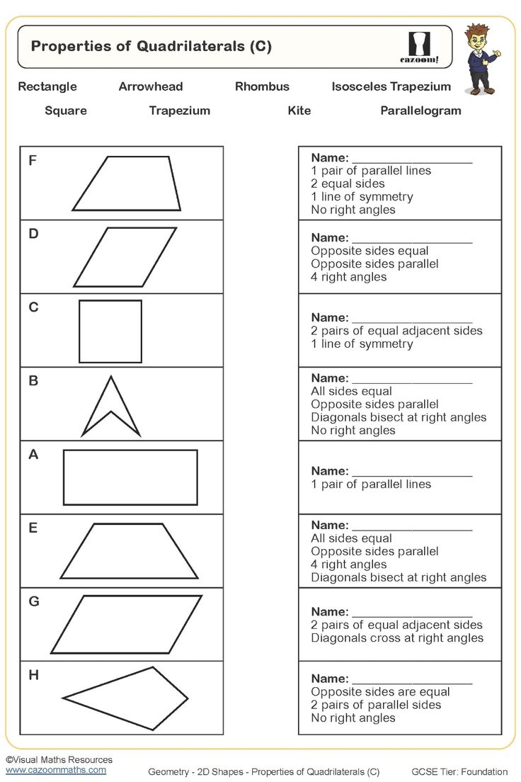 worksheet for the properties of quadtraaters with answers in english and spanish