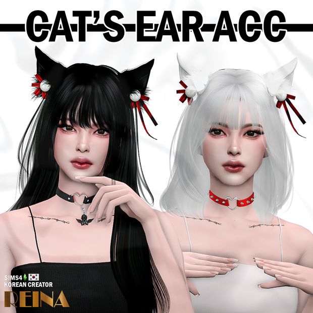 two females with cat's ear - tags on their heads