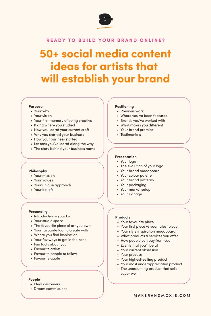 the 50 + social media content ideas for artist's that will steal your brand