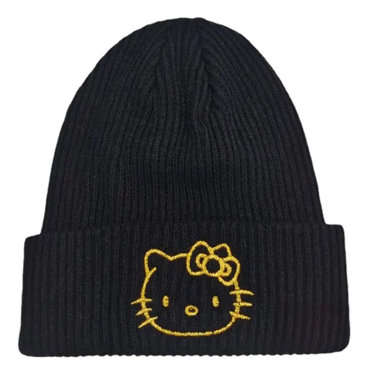 New Hello Kitty Beanie Hat, Color Black . Gorra Negra Casual Warm Beanie With Cat Ears, Casual Warm Hat With Cat Ears, Casual Warm Cat Ears Hat, Casual Beanie With Cat Design, Casual Cat Design Beanie Hat, Casual Beanie Hat With Cat Design, Trendy Cat Ear Hat With Cat Design, Trendy Cat Ears Hat With Cat Design, Trendy Cat Design Hats With One Size Fits Most