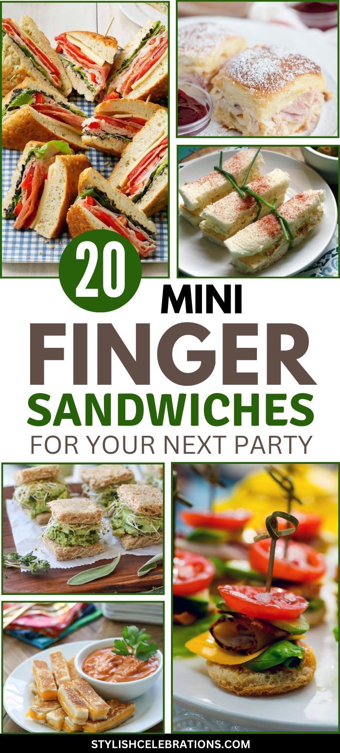 20 Mini Finger Sandwiches for Your Party Finger Sandwich Recipes, Sandwiches For Parties, Easy Finger Sandwiches, Mini Sandwiches Recipes, Brunch Finger Foods, Vegetarian Finger Food, Tea Party Brunch, Brunch Christmas, Christmas Sandwiches