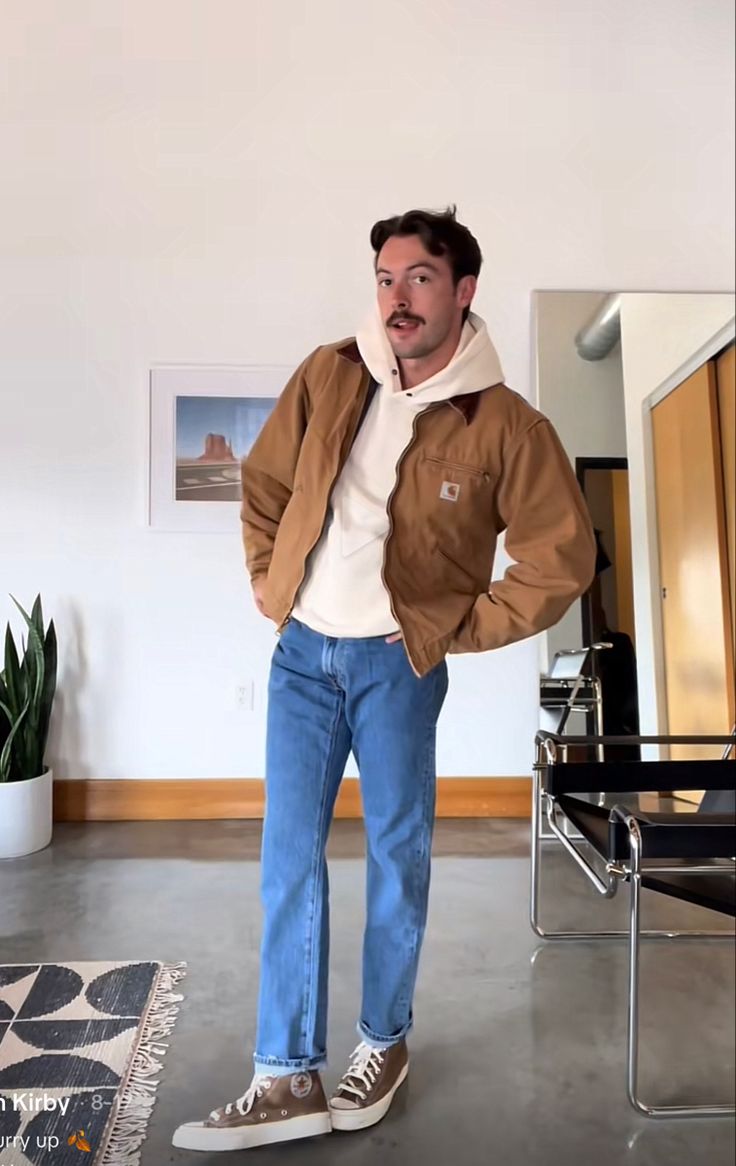 Jonathan Kirby - Outfit Hipster Guy Outfits, Men’s Corduroy Pants Outfit, Mens Carhartt Fashion, Tall Men Fashion Casual, Mens Aesthetic Outfit, 80s Outfits For Men, Granola Boy Outfits, Fall Outfits Men Streetwear, Men's Workwear Fashion