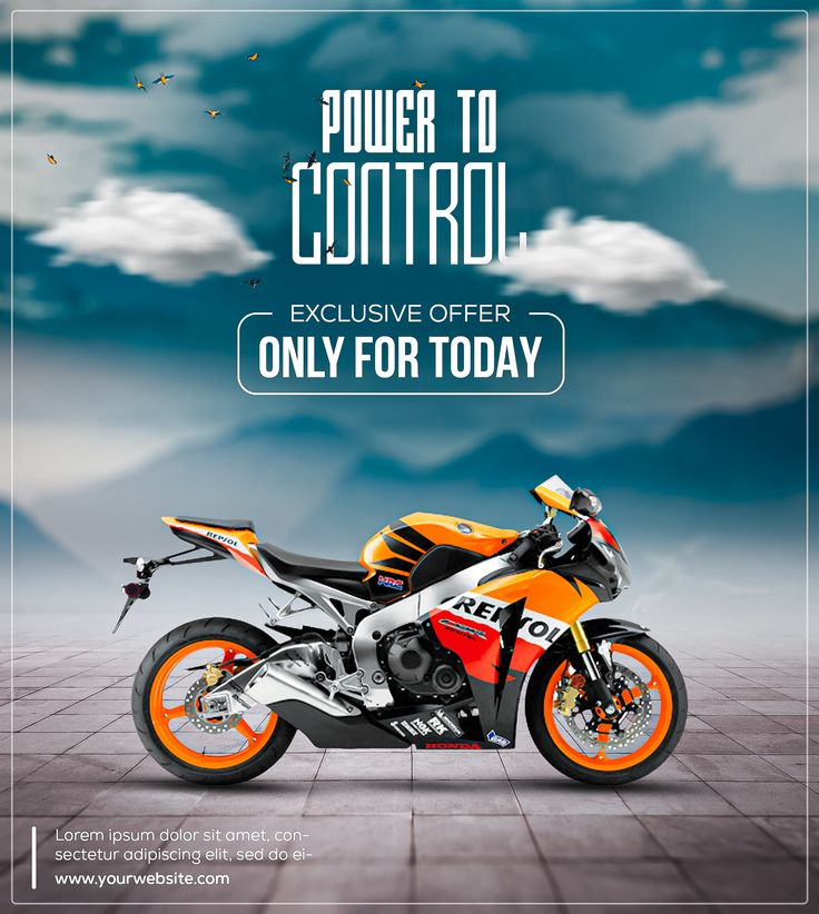 an orange and black motorcycle with the words power to control on it