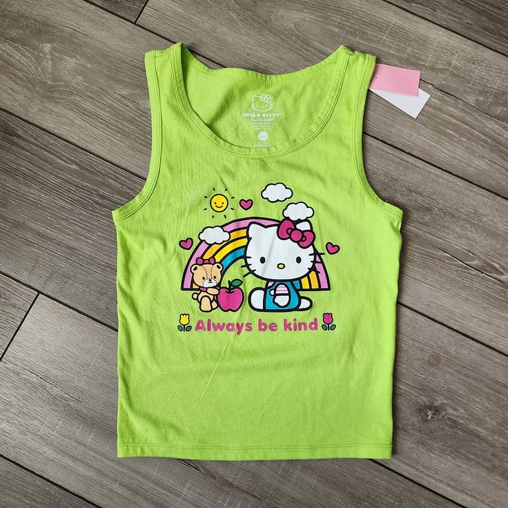 Neon Green Hello Kitty, Green Hello Kitty, Small Hello Kitty, Be Kind, Neon Green, Crop Tank, Childhood Memories, Hello Kitty, Super Cute