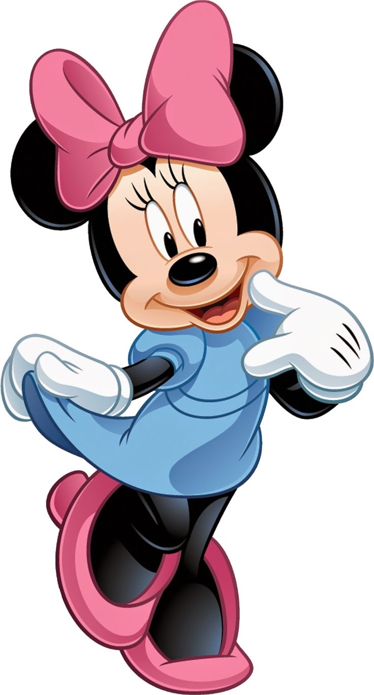 a cartoon mickey mouse with a pink bow on it's head and arms stretched out