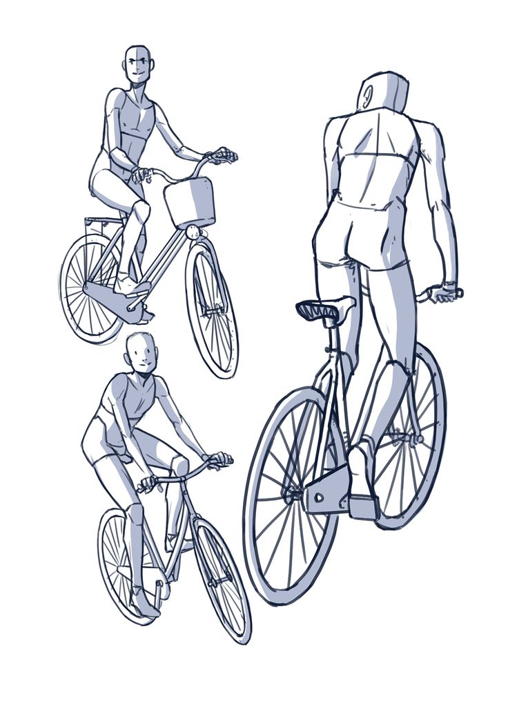 three different views of people riding bikes and standing on the same bike as they ride