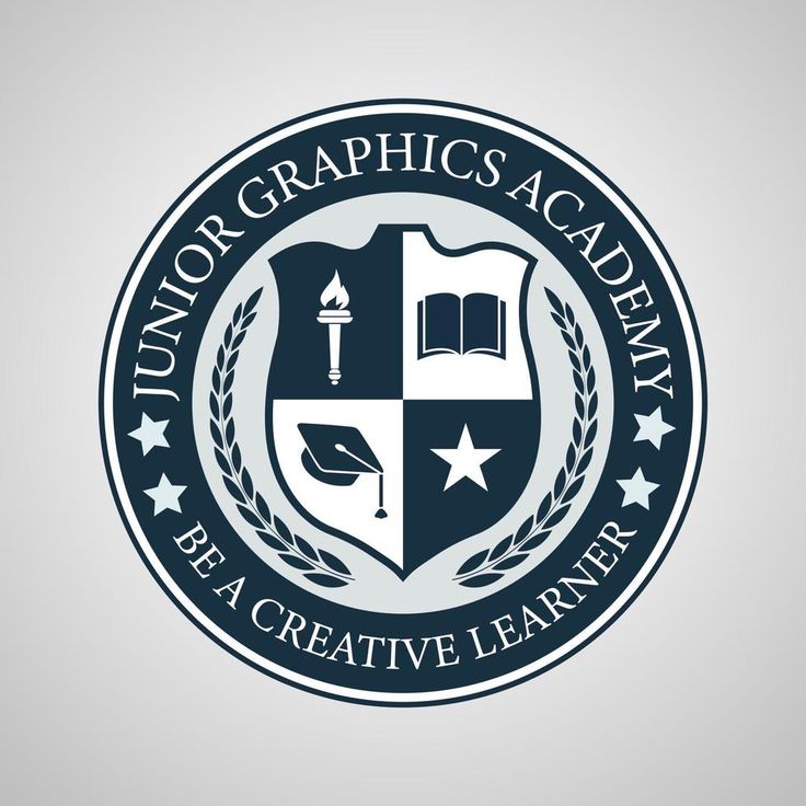 the logo for junior graphics academy, be a creative learner with an image of a book