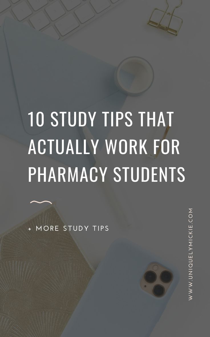 a desk with a keyboard, phone and cup on it that says 10 study tips that actually work for pharmacy students