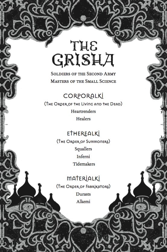 the grishaa menu is shown in black and white, with ornate designs on it