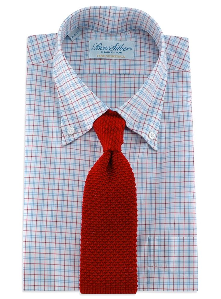 Classic Silk Knit Tie in Red - The Ben Silver Collection Classic Red Ties For Summer, Classic Summer Business Neckwear, Classic Formal Neckwear For Summer, Ben Silver, Red Hook, Silver Collection, Silk Knit, Knit Tie, Check Shirt