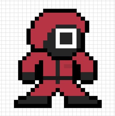 an old school pixel art style character in red and black