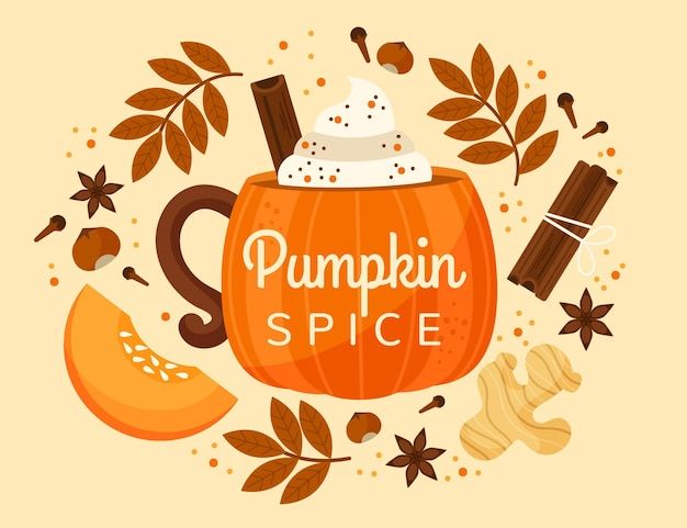 a pumpkin spice mug surrounded by autumn leaves and other things to make it look like they are